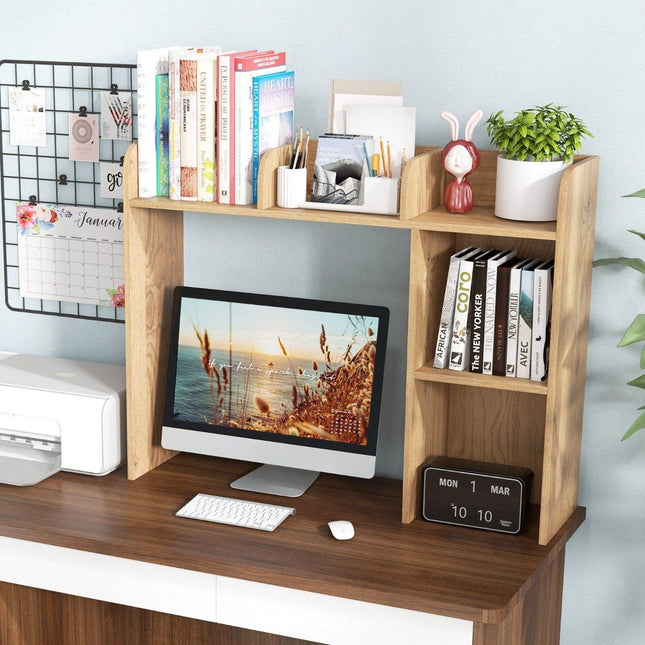 Étagère de bureau étagère de table en bois polyvalente étagère d'affichage de bureau d'ordinateur à 3 niveaux naturel
