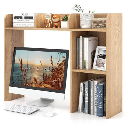 Étagère de bureau étagère de table en bois polyvalente étagère d'affichage de bureau d'ordinateur à 3 niveaux naturel