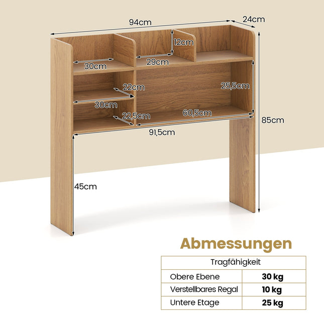 Étagère de bureau à 6 niveaux, réglable, style rustique