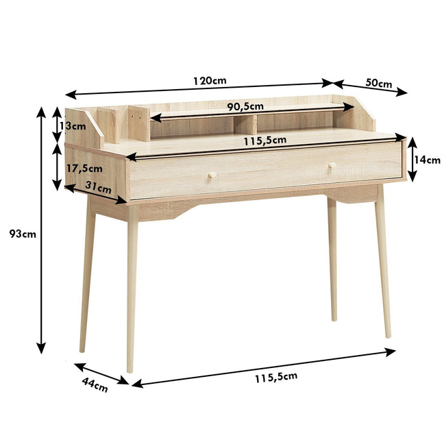 Schreibtisch Computertisch mit Schublade Bürotisch aus Massivholz PC Arbeitsplatz 120 x 50 x 93 cm Natur