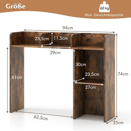 Étagère de bureau étagère de table avec 4 étagères et compartiment ouvert 94 x 25 x 74 cm Marron rustique