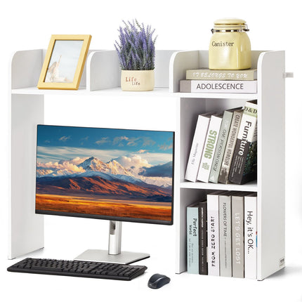 Desktop Bookshelf Hutch, 2-Tier, White, 37.2 Inch