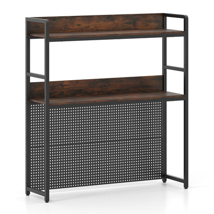 Étagère de bureau avec panneau perforé, structure métallique, 2 niveaux, écran 32 pouces