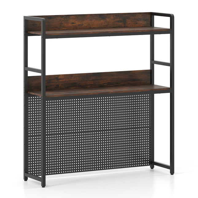 Étagère de bureau avec panneau perforé, structure métallique, 2 niveaux, écran 32 pouces