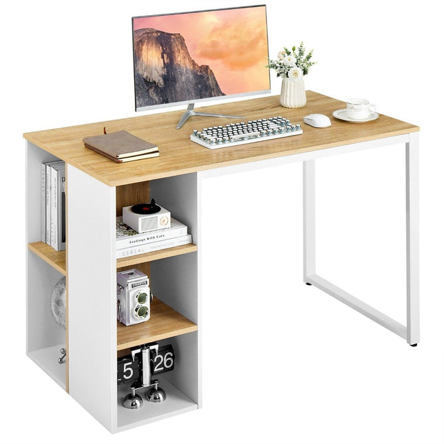 Bureau avec 5 compartiments et structure en métal Bureau d'ordinateur moderne Table de travail Naturel