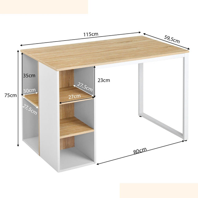 Bureau avec 5 compartiments et structure en métal Bureau d'ordinateur moderne Table de travail Naturel