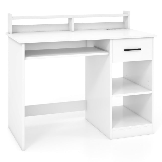 Schreibtisch mit Ladestation, Tastaturablage, Schublade &amp; verstellbarem Regal, weiß 105 x 55 x 89 cm