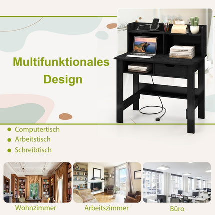 Bureau avec prises Petit bureau d'ordinateur avec fixation 95 x 56 x 109,5 cm Noir