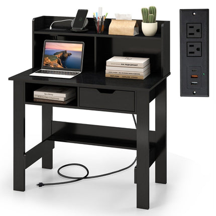Bureau avec prises Petit bureau d'ordinateur avec fixation 95 x 56 x 109,5 cm Noir