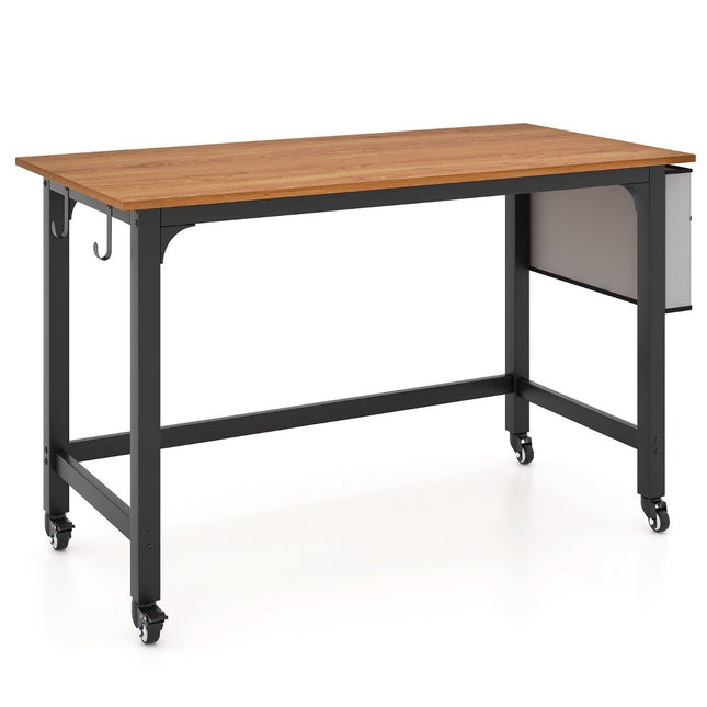 Schreibtisch mit Rollen Computertisch mit abnehmbarer Stofftasche und Kopfhörerhaken 120 x 60 x 75 cm Natur