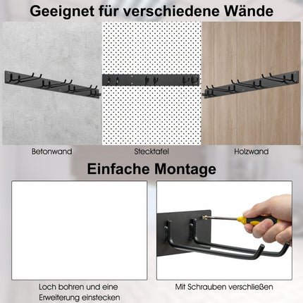 Support mural pour appareils avec 4 crochets doubles Porte-outils de jardin Capacité de charge de 150 kg
