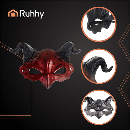 Teufel Halloween Maske mit Hörnern, Rot/Schwarz, Gummiband