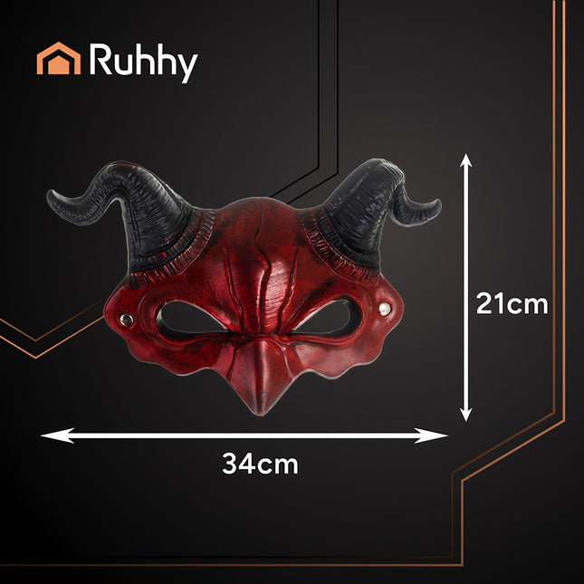 Teufel Halloween Maske mit Hörnern, Rot/Schwarz, Gummiband