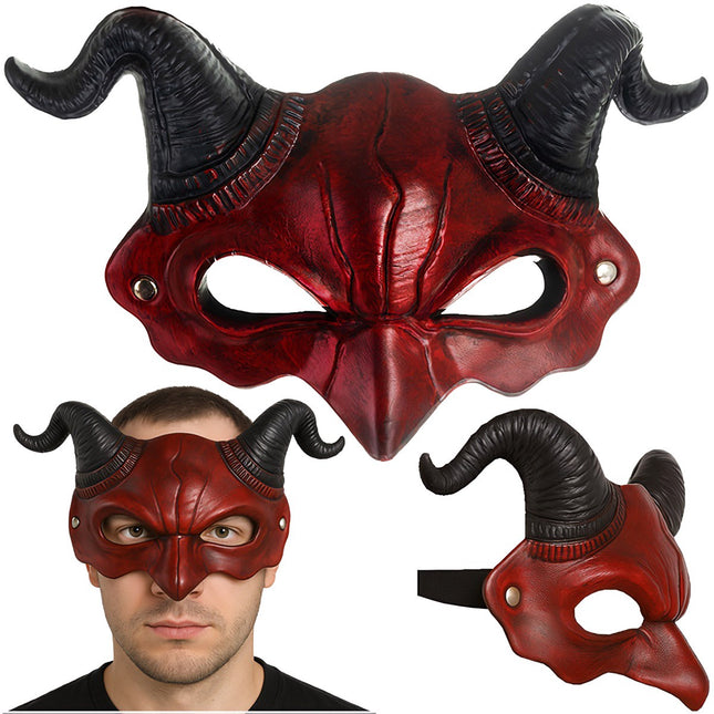 Teufel Halloween Maske mit Hörnern, Rot/Schwarz, Gummiband
