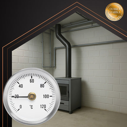 Bimetallthermometer für Öfen von 0-120 °C, Rohrbefestigung