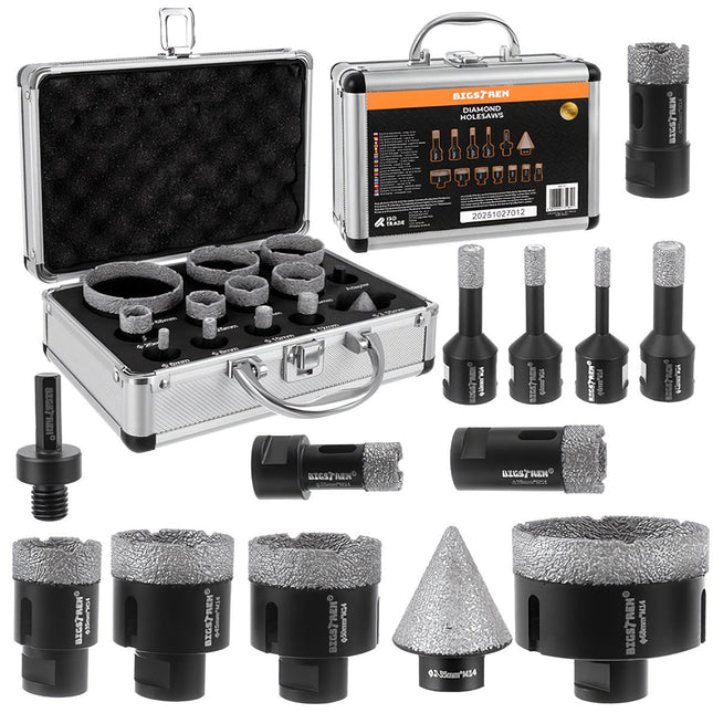 Jeu de 13 scies cloches diamantées, filetage M14, 6-68 mm