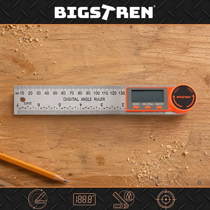 Digital Angle Protractor 200 mm with LCD Display, 0-360 Degrees, Stainless Steel
