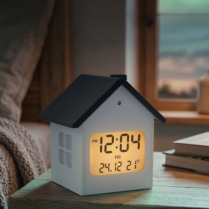 Réveil numérique en forme de maison avec écran LCD
