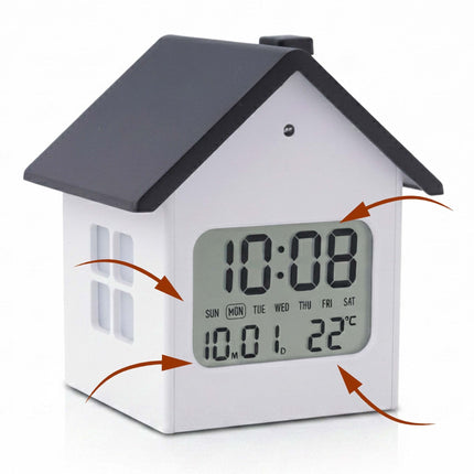 Réveil numérique en forme de maison avec écran LCD
