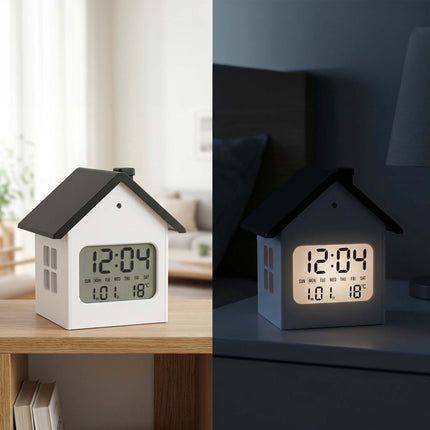 Réveil numérique en forme de maison avec écran LCD