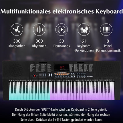 Digitalpiano für Anfänger, 61 Tasten, 300 Klangfarben