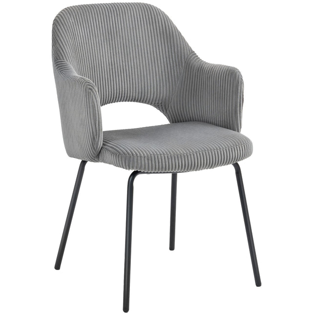 Chaise de salle à manger, revêtement en velours côtelé, forme coquillage, pieds en métal, gris