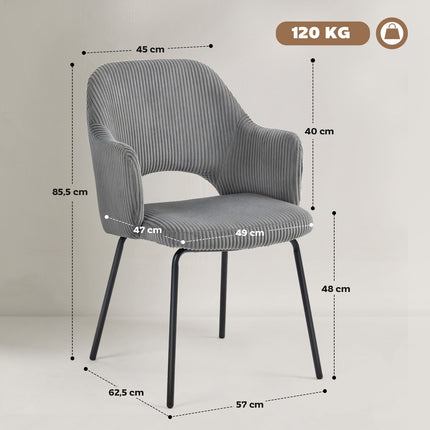 Dining Chair, Cord Upholstery, Shell Shape, Metal Legs, Gray