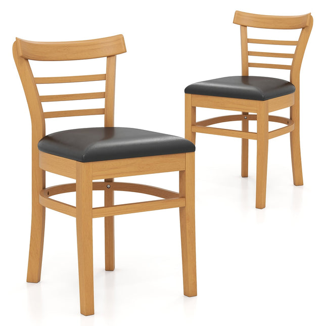 Ensemble de 2 chaises de salle à manger, similicuir, pieds en bois d'hévéa