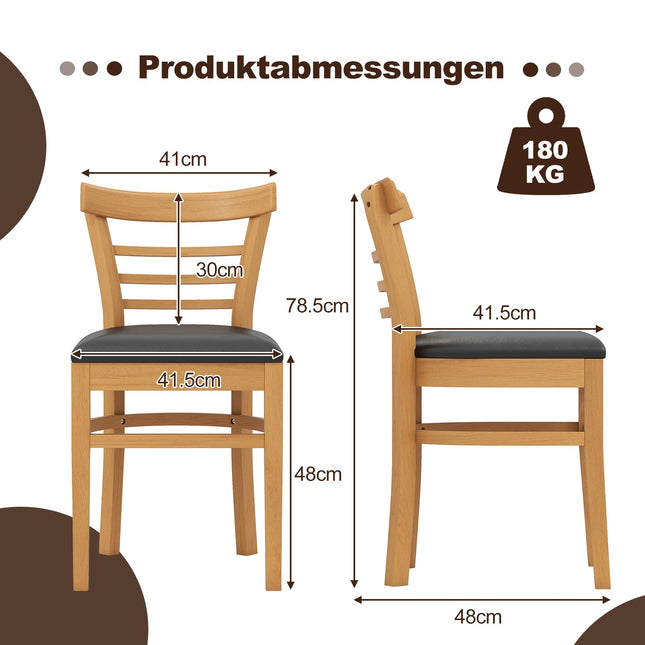 Ensemble de 2 chaises de salle à manger, similicuir, pieds en bois d'hévéa
