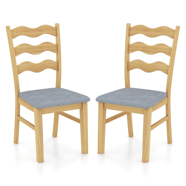Ensemble de 2 chaises de salle à manger, revêtement en lin, structure en bois d'hévéa