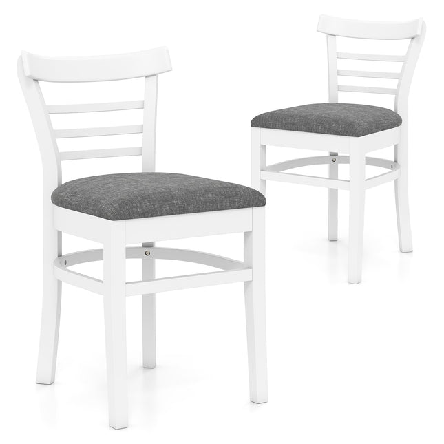 Ensemble de 2 chaises de salle à manger, rembourrées en similicuir, bois d'hévéa, blanches