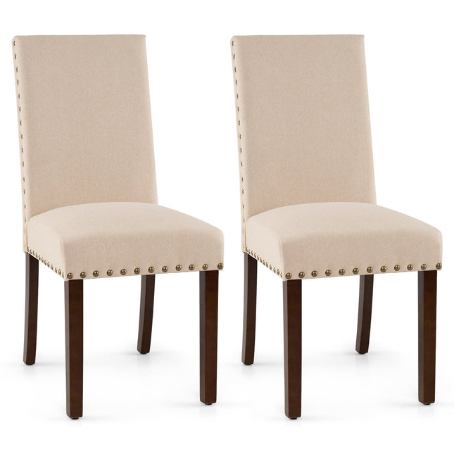 Ensemble de 2 chaises de salle à manger, revêtement beige, pieds en bois