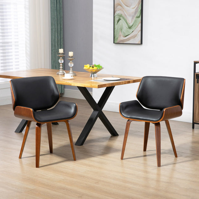 Lot de 2 chaises de salle à manger, similicuir noir, cadre en bois