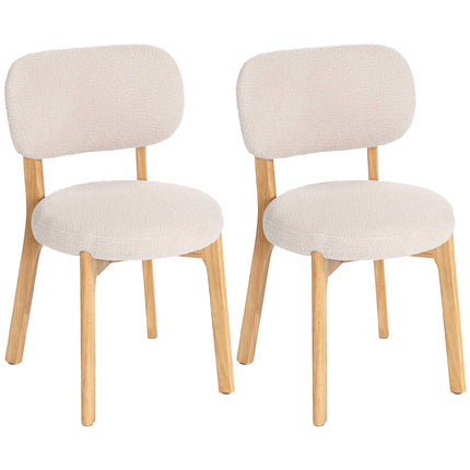 Chaises de salle à manger, lot de 2, en tissu bouclé crème avec pieds en bois