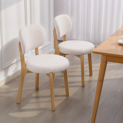 Chaises de salle à manger, lot de 2, en tissu bouclé crème avec pieds en bois
