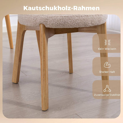 Chaises de salle à manger, lot de 2, en tissu bouclé crème avec pieds en bois