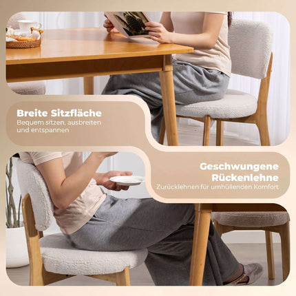 Chaises de salle à manger, lot de 2, en tissu bouclé crème avec pieds en bois