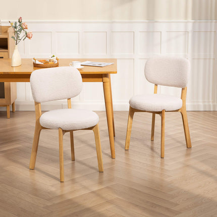 Chaises de salle à manger, lot de 2, en tissu bouclé crème avec pieds en bois