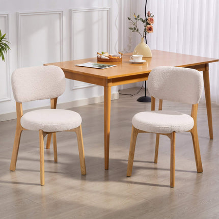 Chaises de salle à manger, lot de 2, en tissu bouclé crème avec pieds en bois