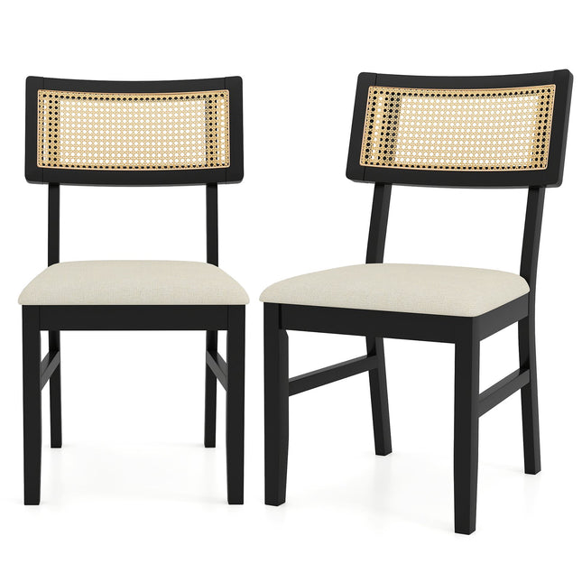 Ensemble de 2 chaises de salle à manger, assise rembourrée, dossier en rotin