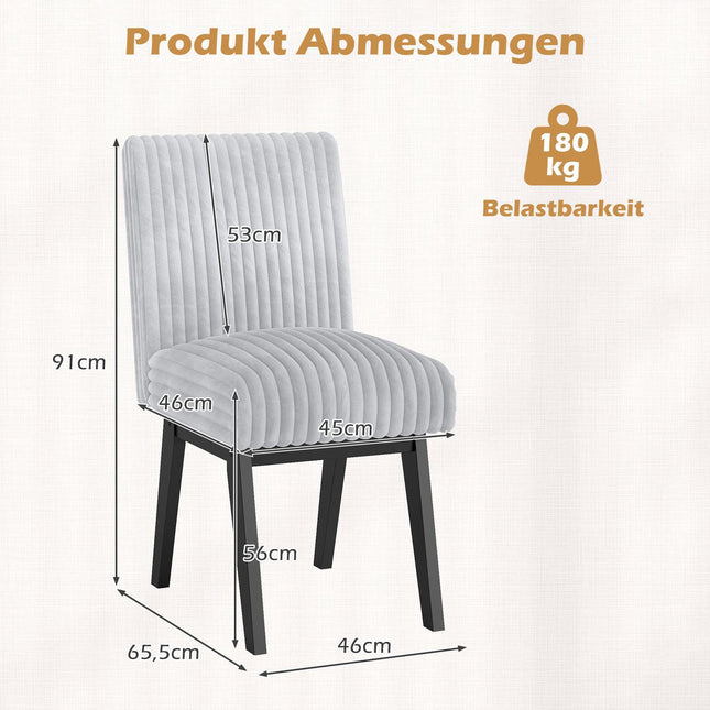 Esszimmerstühle 2er-Set, gepolsterte Sitzfläche, Beine aus Kautschukholz, Grau