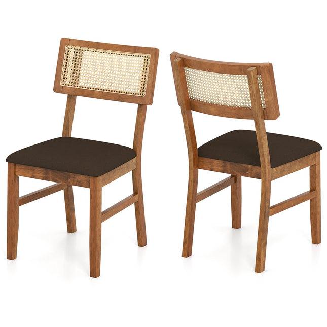 Ensemble de 2 chaises de salle à manger, dossier en rotin, assise en velours, marron