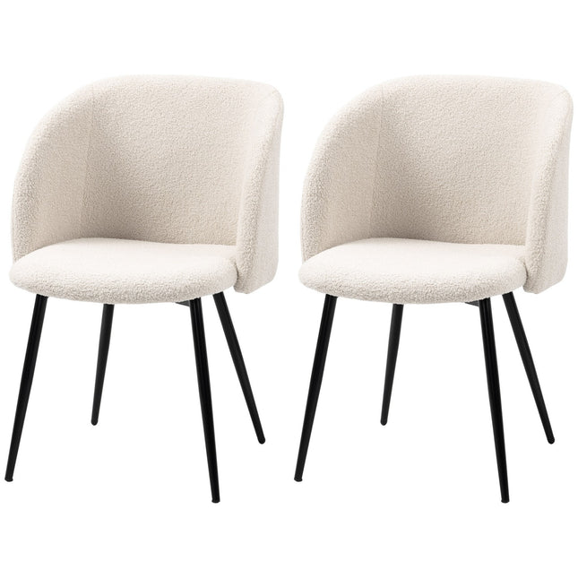 Lot de 2 chaises de salle à manger, rembourrées, blanc crème, pieds en acier