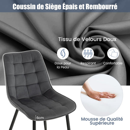 Ensemble de 2 chaises de salle à manger, revêtement en velours, gris