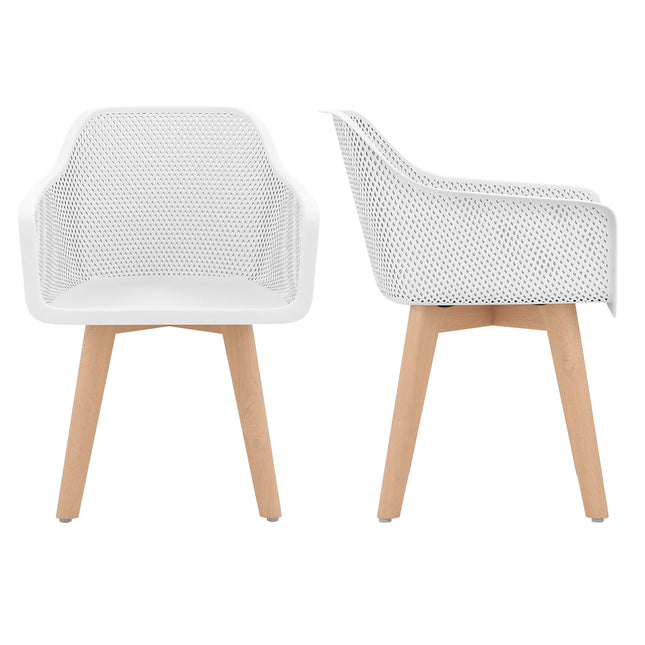 Ensemble de 2 chaises de salle à manger, blanches, pieds en bois, dossier ergonomique
