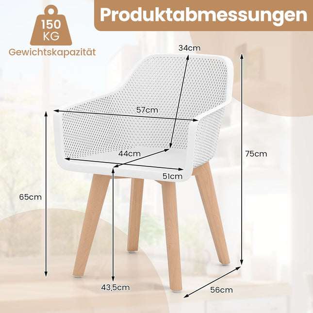 Ensemble de 2 chaises de salle à manger, blanches, pieds en bois, dossier ergonomique