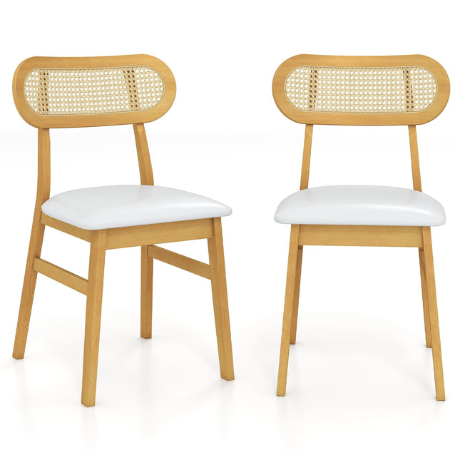 Ensemble de 2 chaises de salle à manger, structure en bois, assise rembourrée, blanches