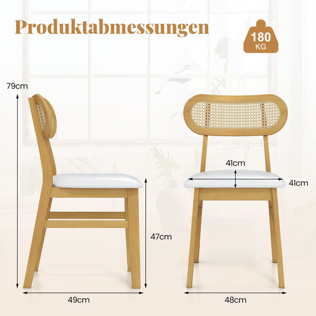 Ensemble de 2 chaises de salle à manger, structure en bois, assise rembourrée, blanches
