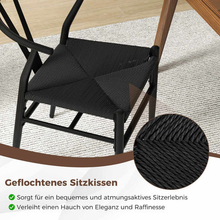Ensemble de 2 chaises de salle à manger, dossier en Y, assise en rotin tressé, noires