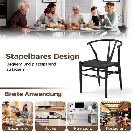 Ensemble de 2 chaises de salle à manger, dossier en Y, assise en rotin tressé, noires